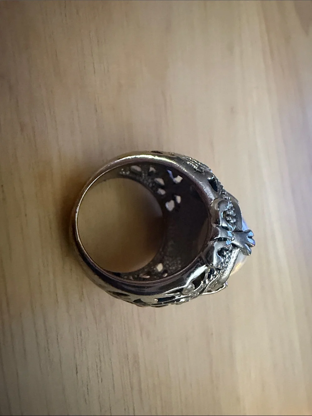 Vintage Premier Designs Silver Ornate Statement Ring Gaux Pearl BOHO
